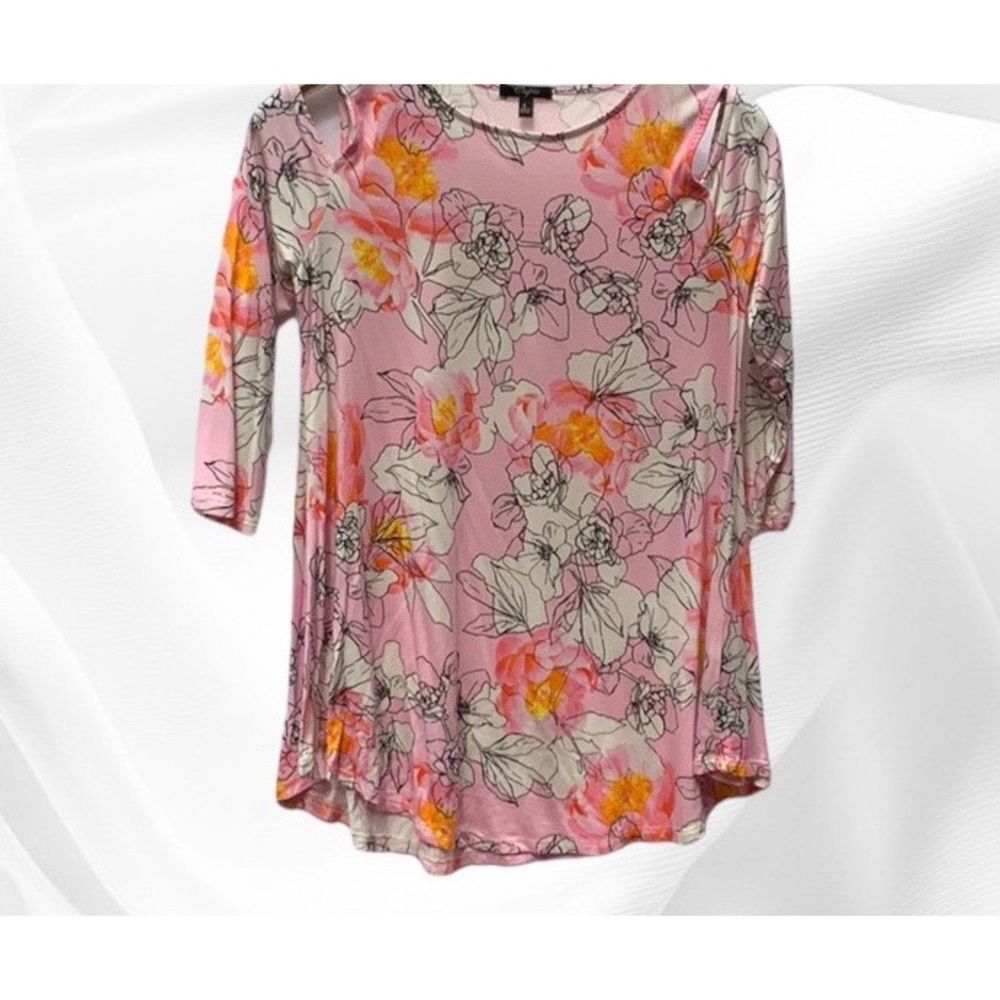 Cupio Cold Shoulder Pink Floral Top Sz Small